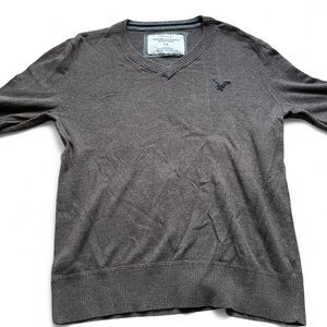 American Eagle Outfitters Men's Gray V-Neck Sweater